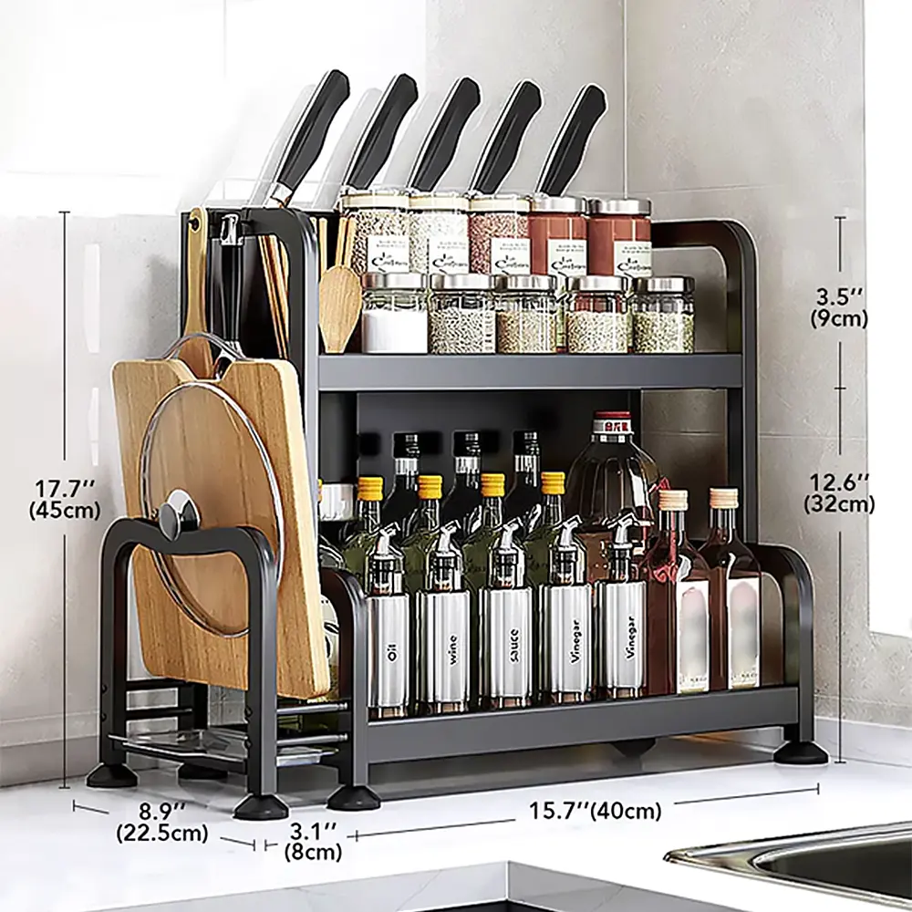 Joybos 2 niveaux cuisine organisateur étagère à épices porte-couteau outil de stockage étagères unités vaisselle étagère cuisine support