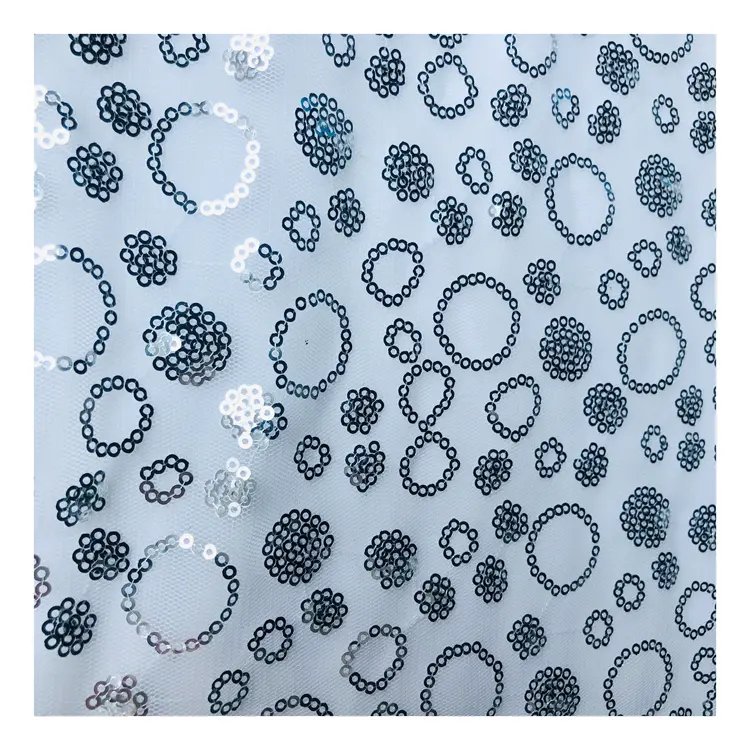 Nouveau Design 100% Polyester Léger Teint Paillettes Broderie Maille Tissu pour Robe De Danse Tissu Vêtement