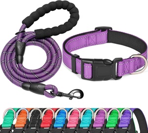 <span class=keywords><strong>Collar</strong></span> de seguridad ajustable de nailon para perro con logotipo personalizado, conjunto de collares y correas acolchadas para mascotas suaves reflectantes para paseos al aire libre, nailon transpirable - Product Image 1