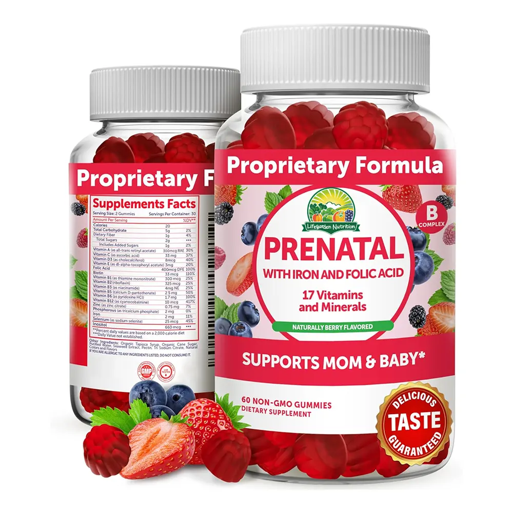 Gomitas prenatales multivitamínicas de ácido fólico para la fertilidad con vitamina K2 folato metilado vitamina B6 Gomitas multivitamínicas prenatales