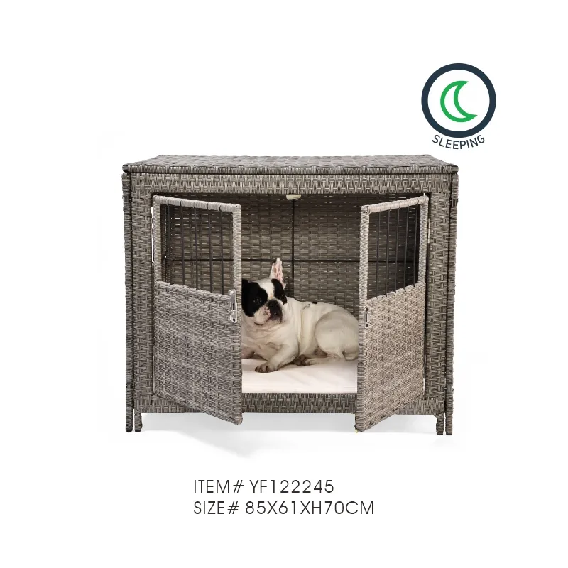 Commercio all'ingrosso doppia porta artificiale Rattan vimini Pet Dog Crate Animal Pet Furniture Cage Dog Bed Kennel House