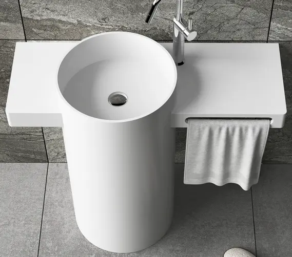 Lavabo de lavabo de design moderno, pia com suporte de toalha e balcão suficiente