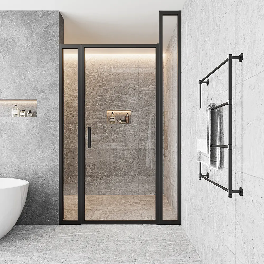 Novo Design Moderno Matte Preto Chuveiro Partição Ajustável Porta De Chuveiro De Vidro Pivot Shower Room