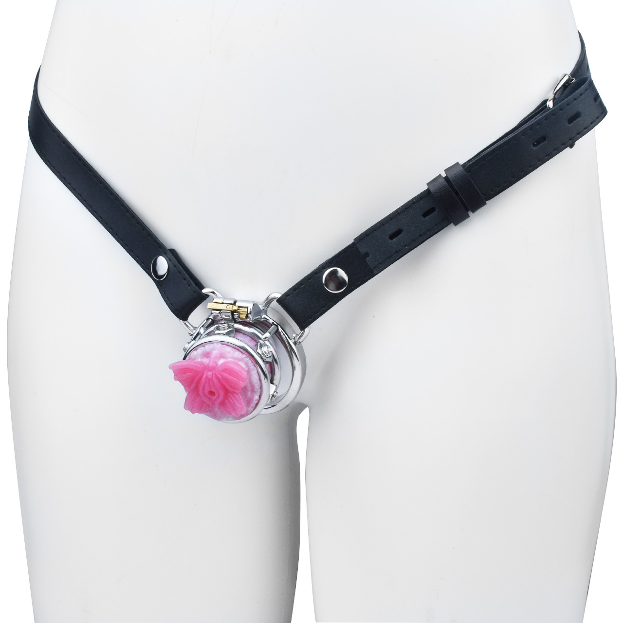 belt +curved ring cage +pink butterfly