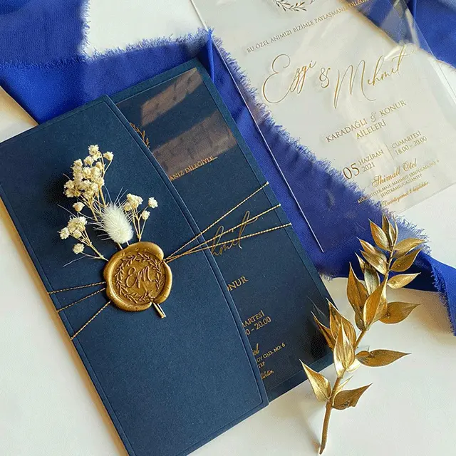 Cartão de convite de casamento com envelopes, adesivos de cera e selo, personalizado em acrílico luxuoso, transparente, para casamento