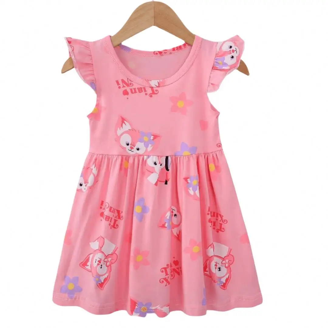 Vestido de verão pequeno floral para meninas, saia fofa para bebês, mini vestido estampado de poliéster para festas, roupa de verão fina