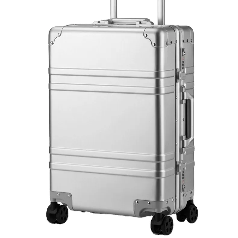 Valise de traction tout en aluminium, nouveau style personnalisé, valise de voyage rigide en métal aluminium de haute qualité