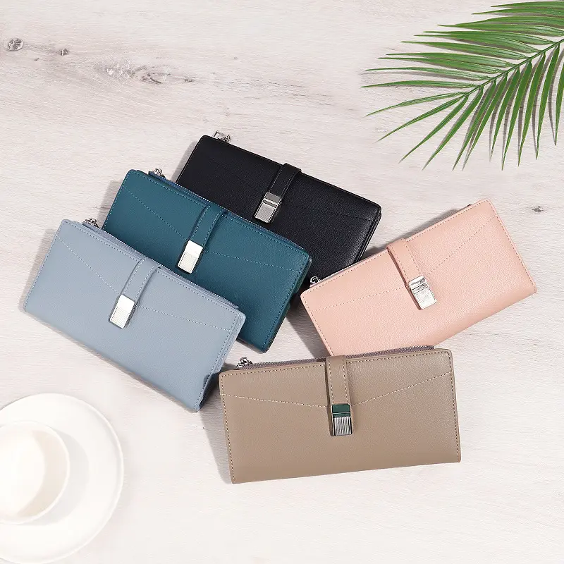 Portefeuilles pour femmes Simple Unique Haute Qualité Grande Capacité Couleur Pure Pu Leather Ladies Long Clutch Wallet