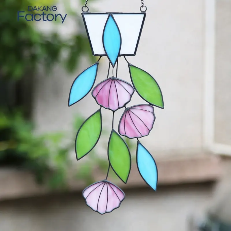 Colgar objetos decorativos de Metal planta flor vidrieras Suncatcher adorno de vidrio arte de pared para decoración del hogar