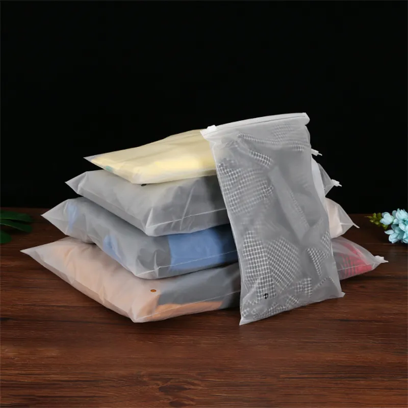 Eco friendly custom factory price with your logo t shirt packaging frosted zip lock plastic bags for clothes