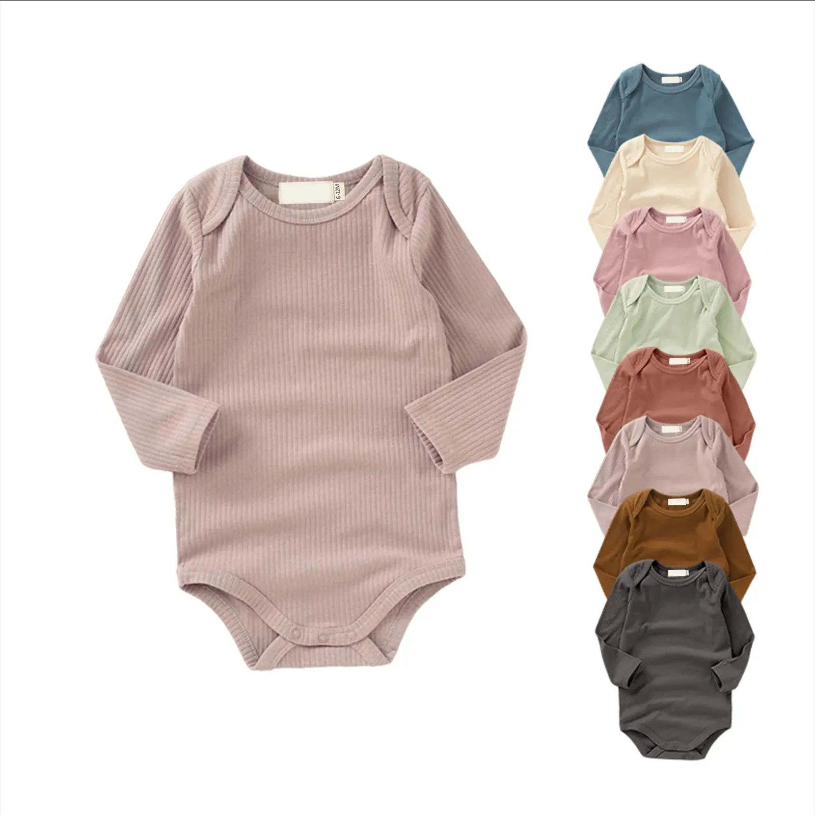 Wholesale Ribbed Cotton Spandex Long Sleeves Infant Romper Baby Boys Girls Clothing Baby Summer Bodysuit