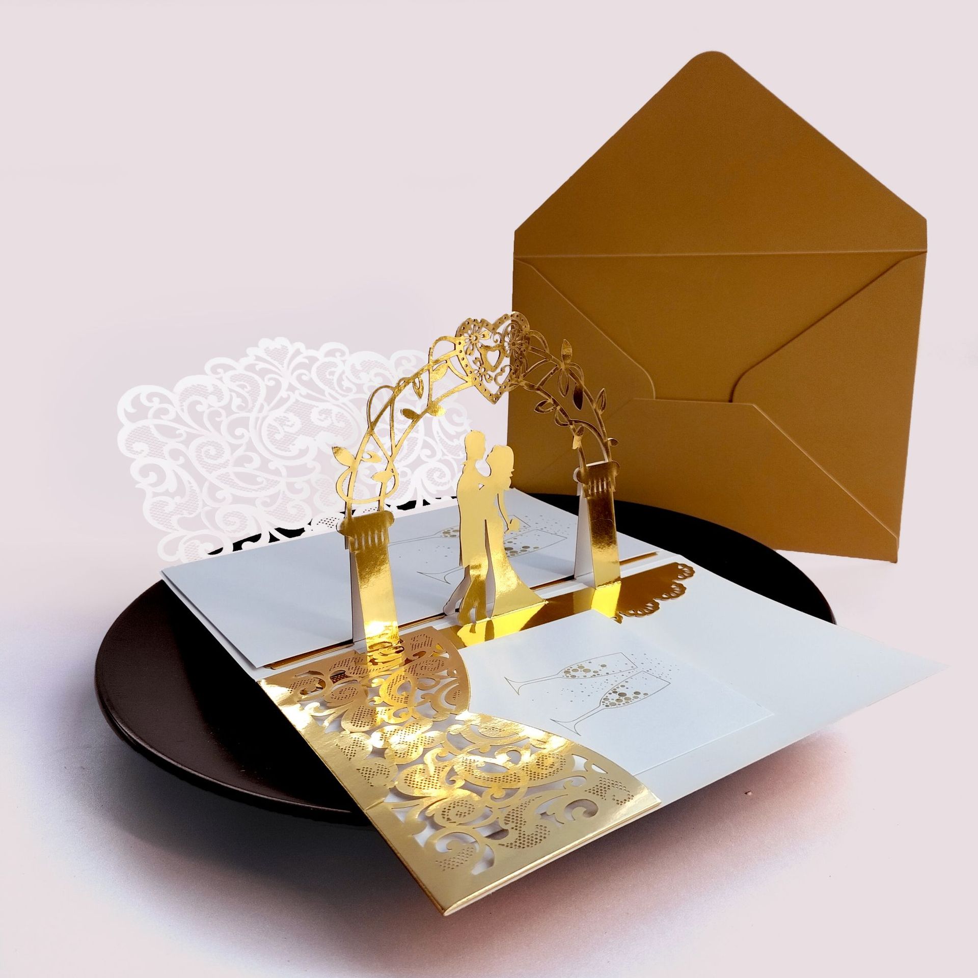 Style 3: carte en or brillant + page intérieure assortie + enveloppe