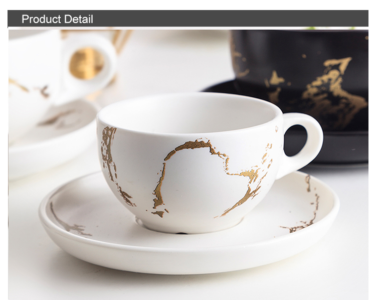 Custom Design Luxury Gold Marble Cup With Saucer Set