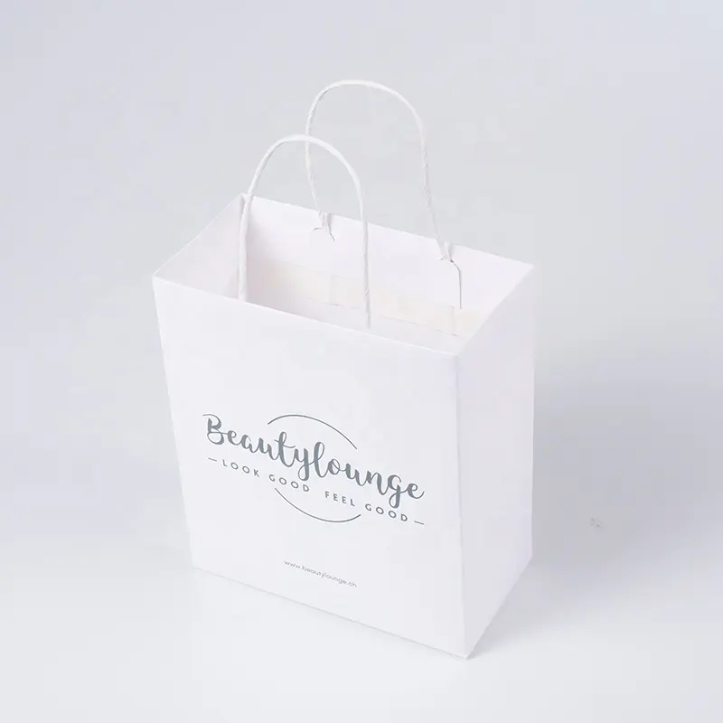 Impresso Seu Próprio Logotipo Papel Kraft Branco Twisted Handle Shopping Carrier Food Gift Clothing Packaging Bag Saco De Papel Kraft Personalizado