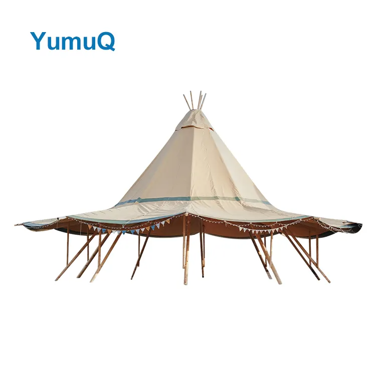 YumuQ personalizzato Glamping campeggio cotone tessuto impermeabile doppio strato resistente campana Tipi tenda per la vendita