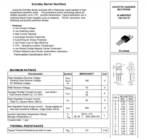 Diode Schottky dòng cao 30A MBR30100CT 100V TO-220AB dùng cho nguồn điện chuyển mạch - Product Image 6
