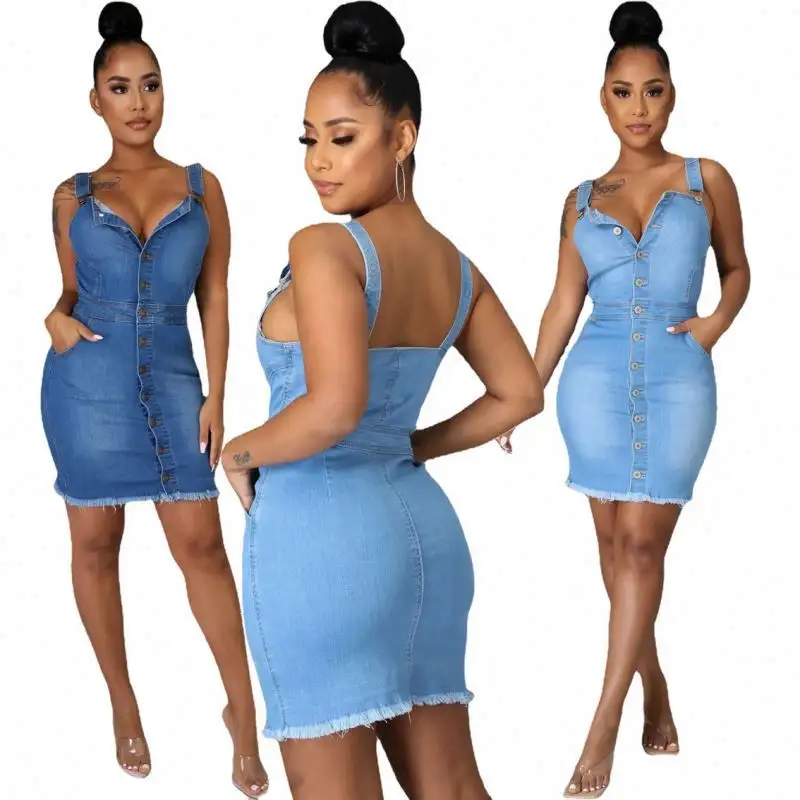 The New Sleeveless Sling Backless Sexy Dresses 2024 Denim Ropa de mujer