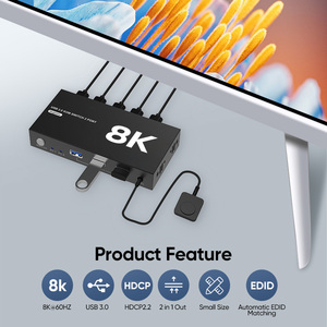Portable <strong>2</strong> in <strong>1</strong> OUT 8K HDMI <strong>KVM</strong> Switcher <strong>1</strong> Monitor <strong>2</strong> Computers USB 3.0 EDID 8k60hz <strong>2</strong> Way <strong>KVM</strong> <strong>Switch</strong>