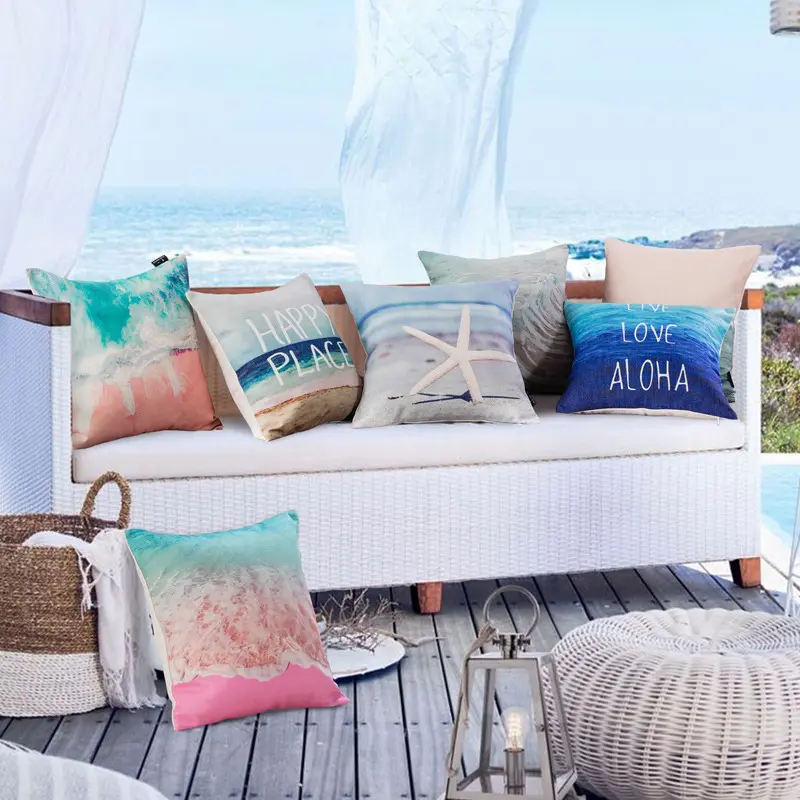 Hot Sale Ocean Series Nautische Kissen bezug Beach Lake Blue Starfish Sofa Kissen bezüge Home Decorative 18x18