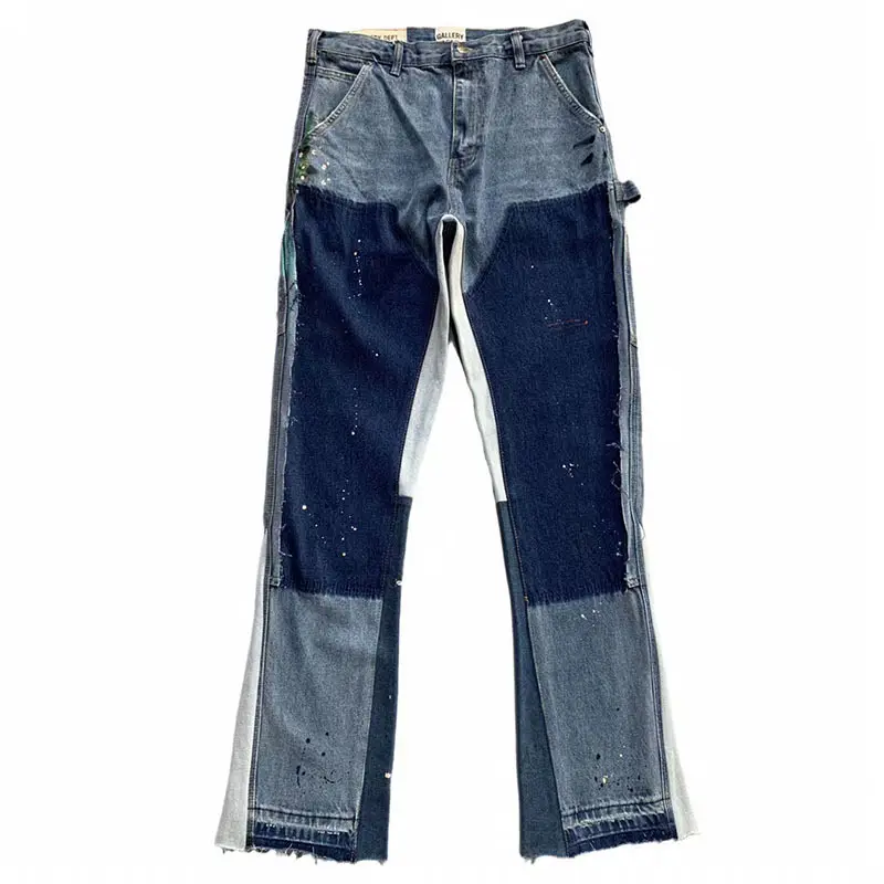 2021 sıcak satış erkek rahat alevlendi denim pantolon dikiş retro yüksek sokak mavi kot