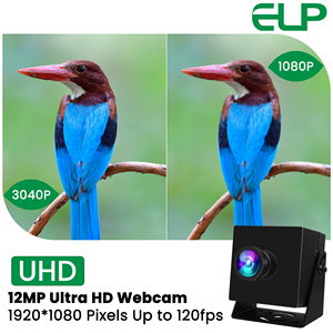 ELP 12megapixel USB fotocamera Plug and Play per Linux Raspberry Pi Windows No distorsion Lens 120fps 1080P Webcam per Glof Swing