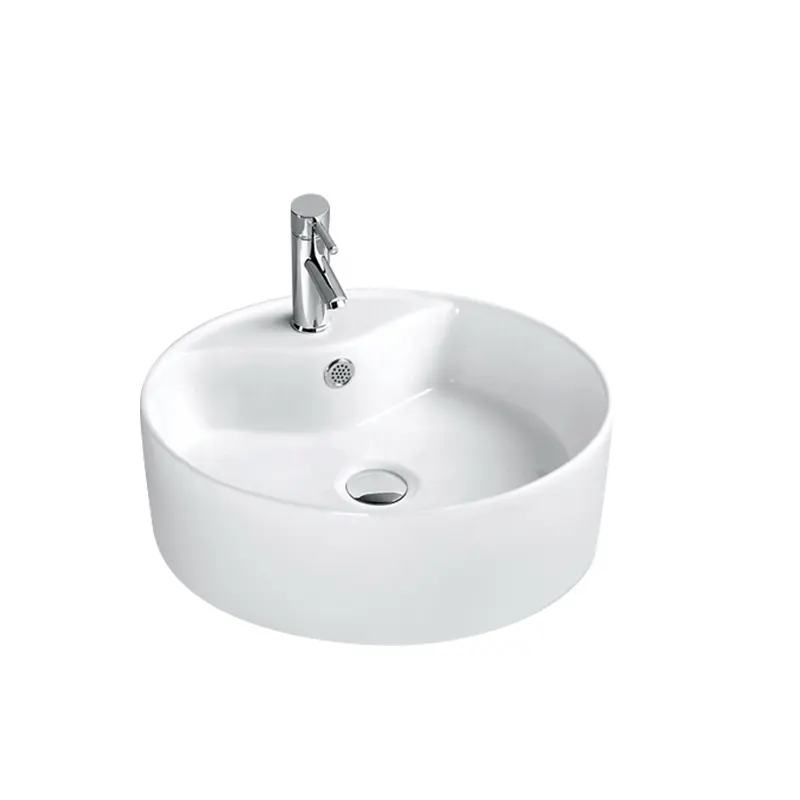 Lavabo redondo de cerámica para baño, encimera pequeña de forma redonda blanca de bajo precio para Baño