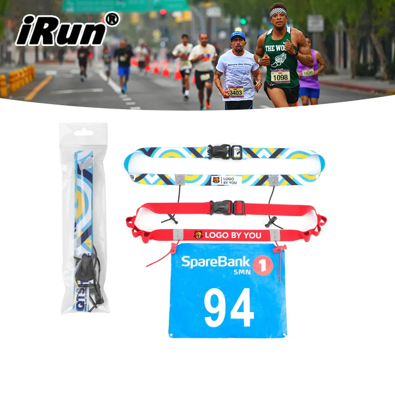 Ceinture de numéro de course d'endurance réglable iRun avec boucles de gel