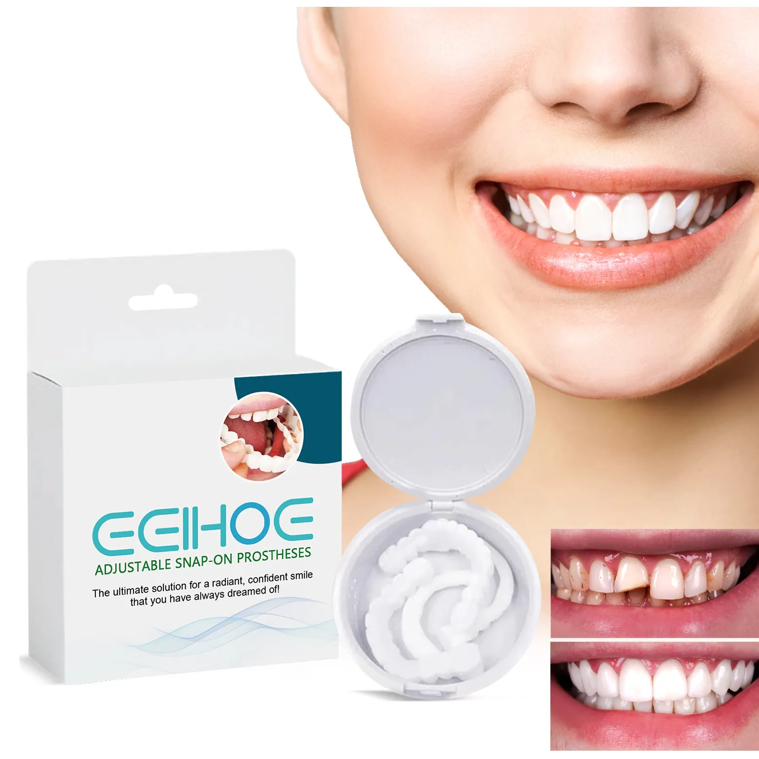 Zahnmedizin Snap On Instant Perfektes Lächeln Comfort Fit Flex Künstliche Zähne Für die meisten falschen Zähne Obere Zahn abdeckung Furniere