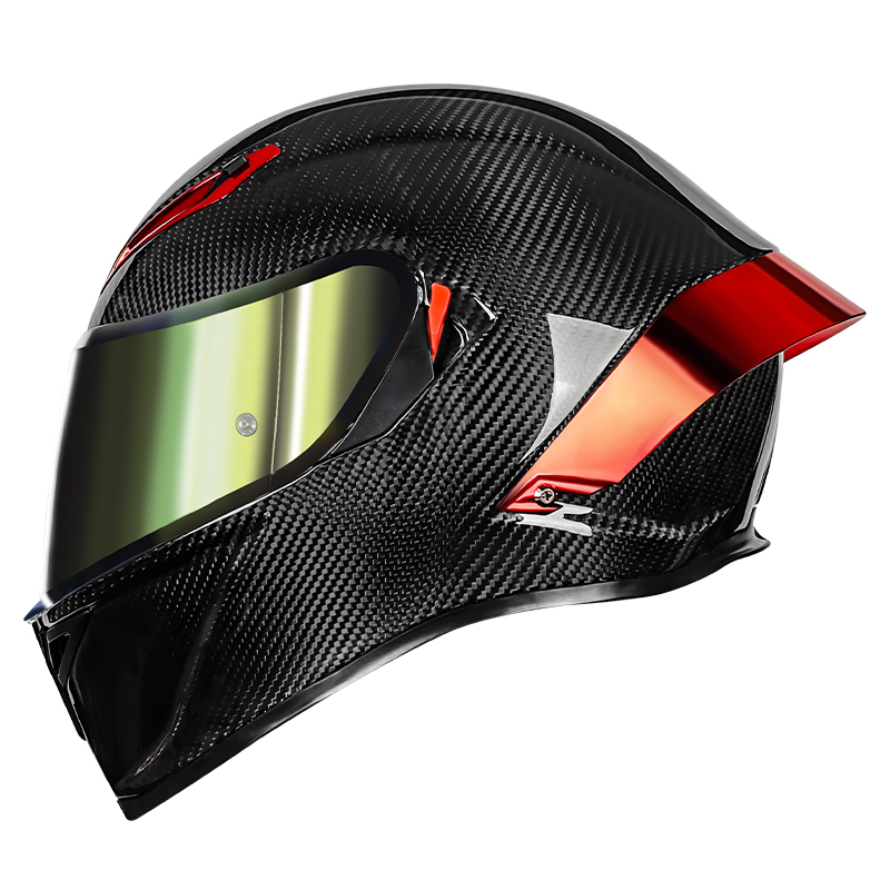Bright Black Red Carbon Fiber tea-base golden visor