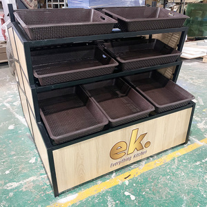 Hai mặt siêu thị Kệ trái cây và rau lưu trữ hiển thị đứng kệ với PP nhựa mây giỏ - Product Image 2