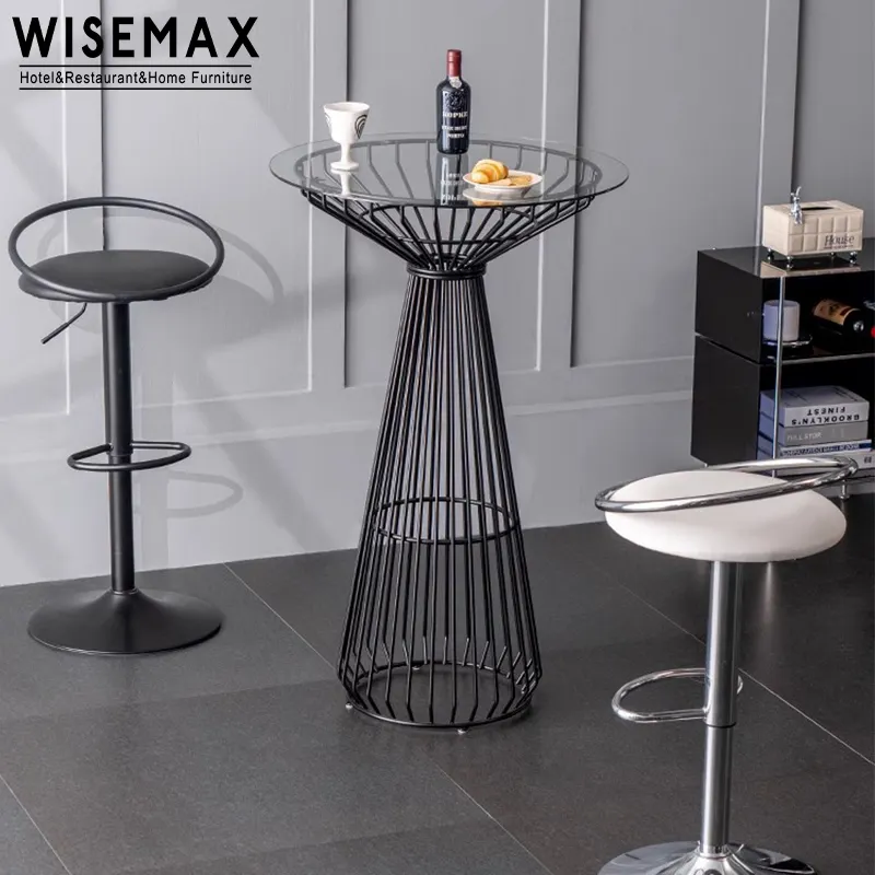 WISEMAX мебель, простой дизайн, круглый обеденный стол, металлический каркас, стеклянный верх, высокие барные столы для бара, ресторана, кафе, магазина