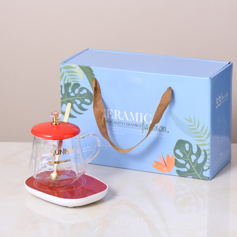 Taza de vidrio de temperatura constante Diamond-rojo brillante