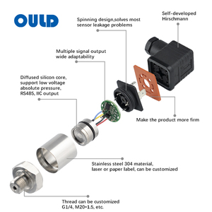 OULD PT-219-transductor de presión de 4-20mA, salida G1/4 ", Sensor transmisor de presión de silicona, 100bar - Product Image 2