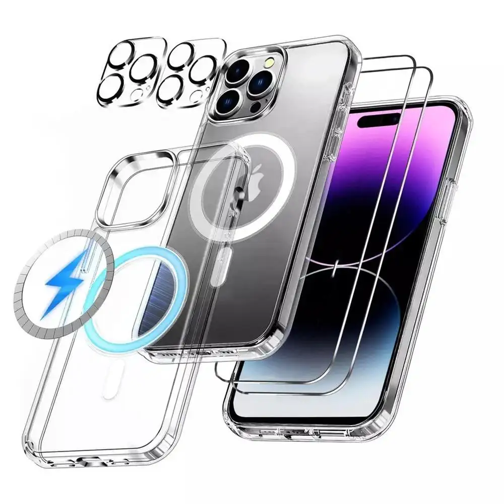 5 in 1 difensore per iPhone 14 Pro Max Case da 6.7 pollici 2 Pack vetro temperato protezione dello schermo obiettivo protettivo per iphone 15