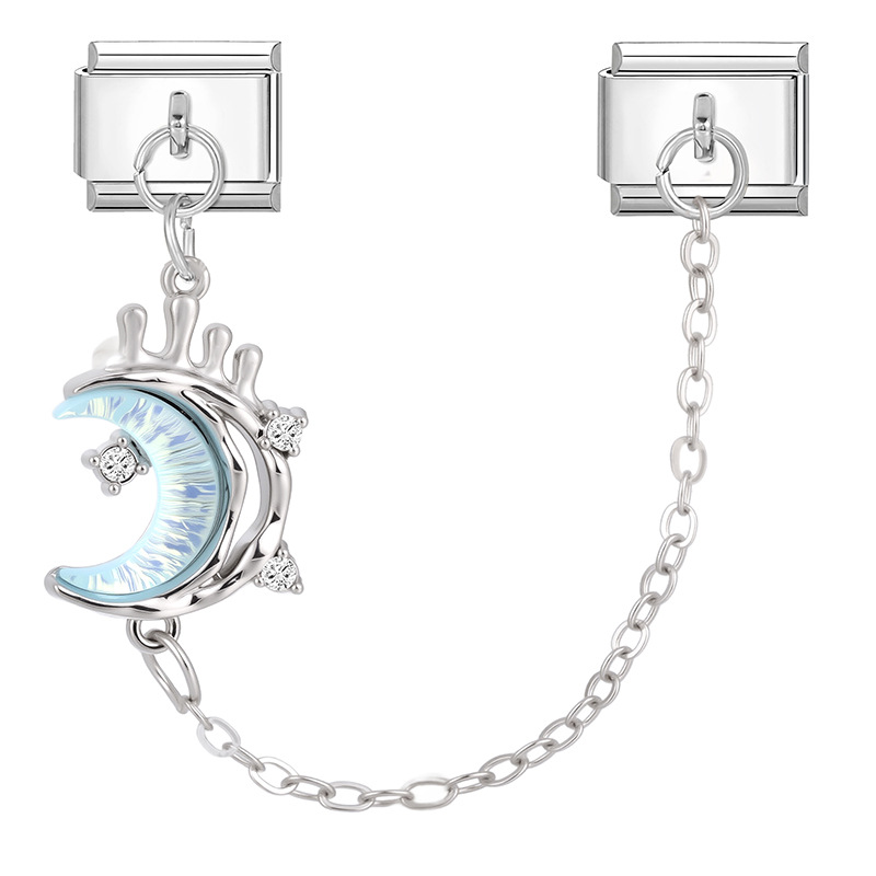 Pendentif double base acier-1 lune bleue