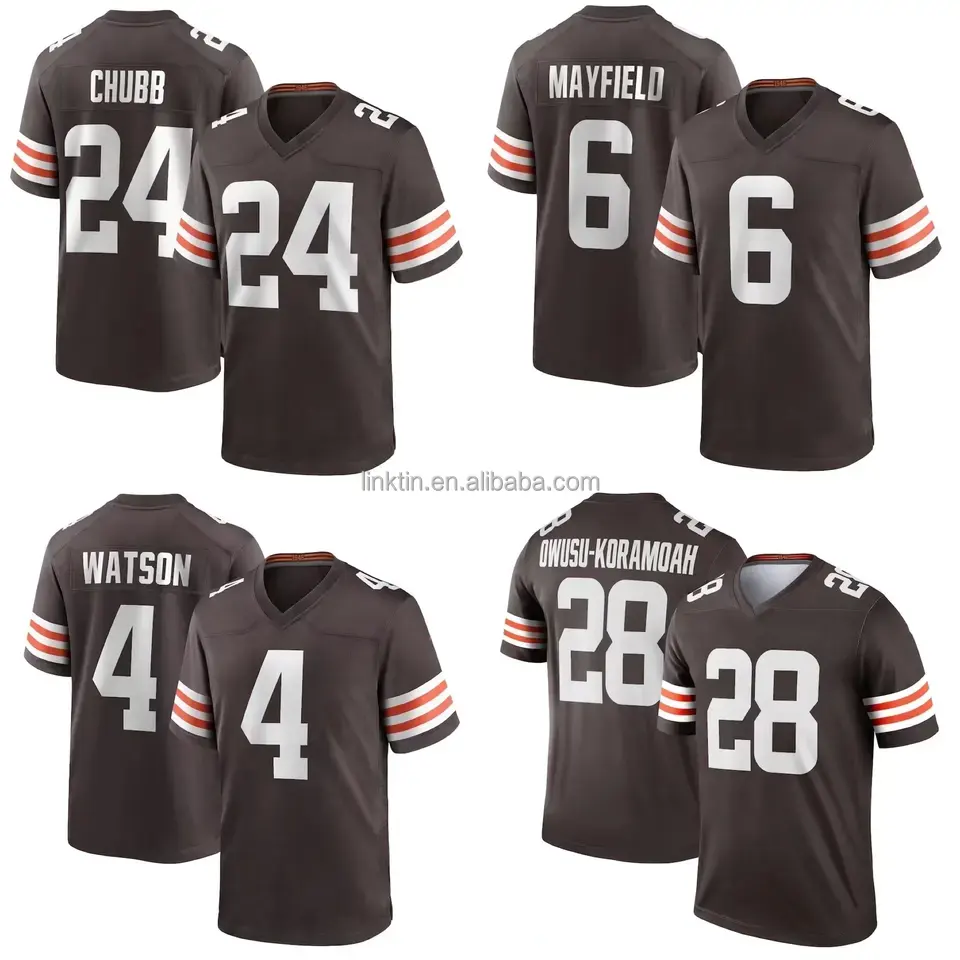 Uniforme de equipo de fútbol americano para hombre cosido 24 Nick Chubb 95 Garrett 6 Jeremiah Owusu-Koramoah 4 Deshaun Watson