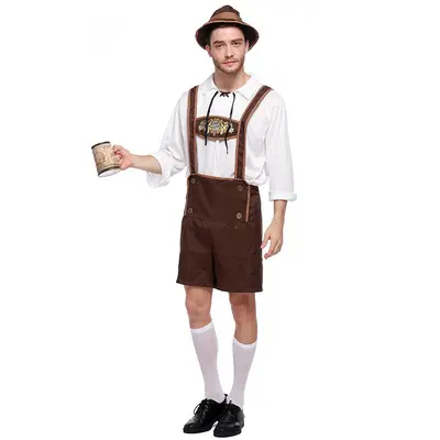 เครื่องแต่งกาย Oktoberfest Lederhosen เบาเวเรีย Oktoberfest เทศกาลเยอรมันเบียร์ฮาโลวีนสําหรับผู้ชายเบียร์เครื่องแต่งกายขนาดบวก