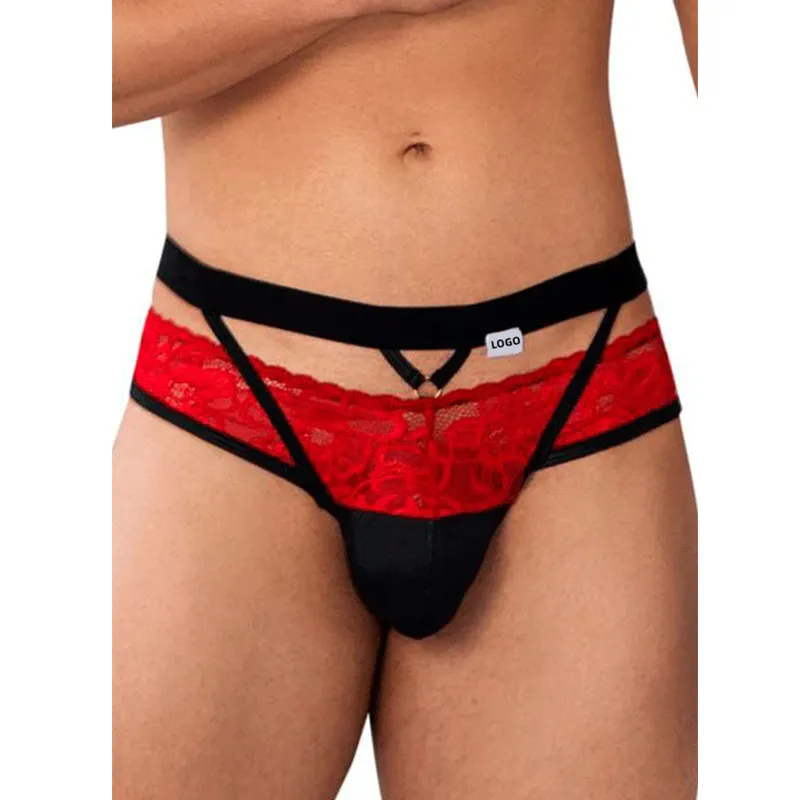 Calcinha de renda pura para homens, robe de manga curta com cordas gays eróticas, longa duração, fio dental gaff, transgênero individual