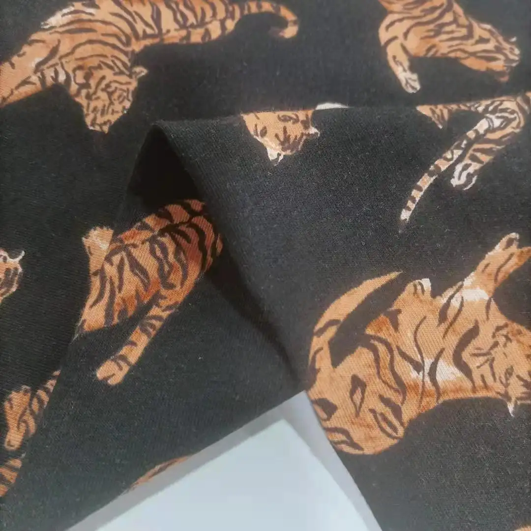 Spandex estampado de leopardo, tecido de malha de algodão