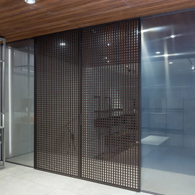 Porta scorrevole automatica in lega di alluminio BKX divisorio commerciale in legno doppie porte in vetro ufficio moderno