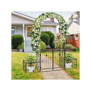 87\&quot; Lockable Garden <strong>Arbor</strong> Gate with Top Trellis and Side Planters Elegant Arched Design for Outdoor Buildings - Product Image 6