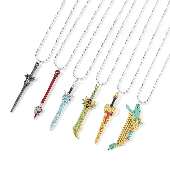 Hot Sale Genshin Impact Necklace God's Eye Mini Weapon Cos Play Sword Anime Alloy Pendant Necklace