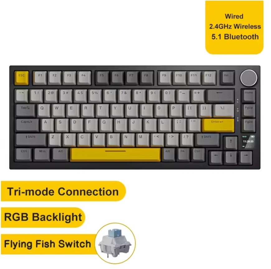 AK820 PRO - Noir Gris Jaune - Interrupteur Fly Fishing - 3 Modes - RGB - DIY