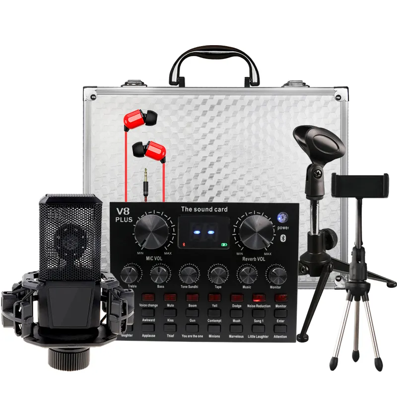 Microfono A Condensatore professionale v8plus scheda Audio Per Il Calcolatore del telefono mobile live steam Audio Studio di Registrazione Vocale Microfono