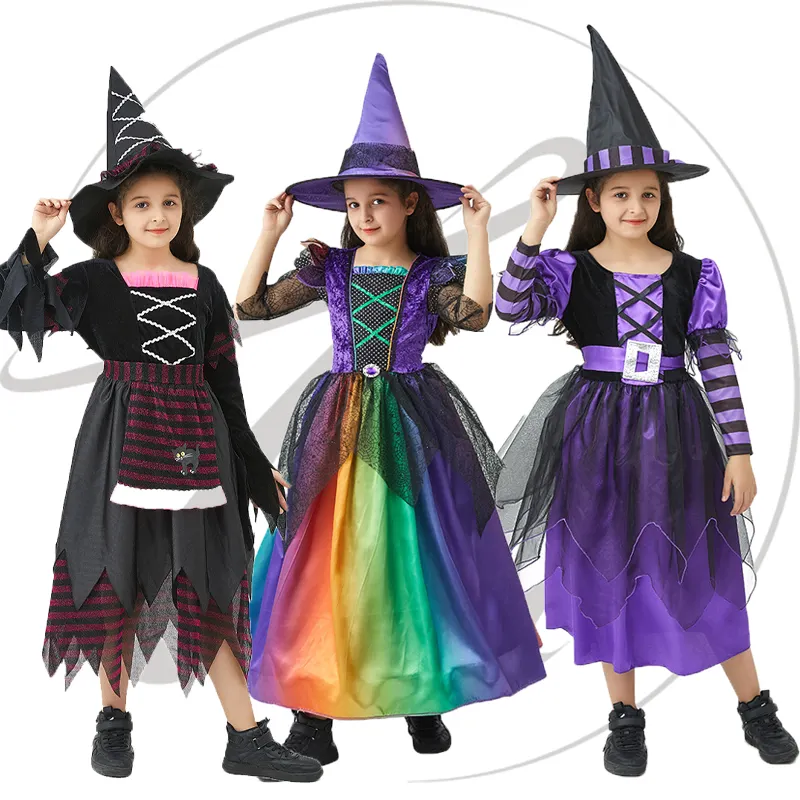 2023 nuevo disfraz de Holloeen niños vestido de bruja mágica vestido peludo vestido de bruja