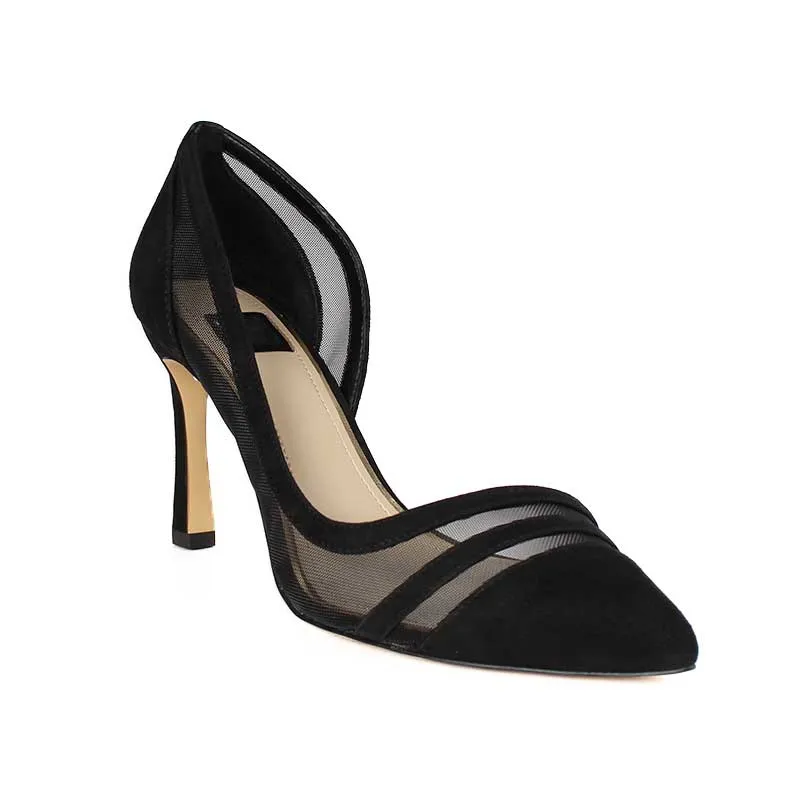 2024 scarpe eleganti con tacco in Mesh nero personalizzate per donne di alta qualità décolleté da sposa alla moda per feste di Design del produttore