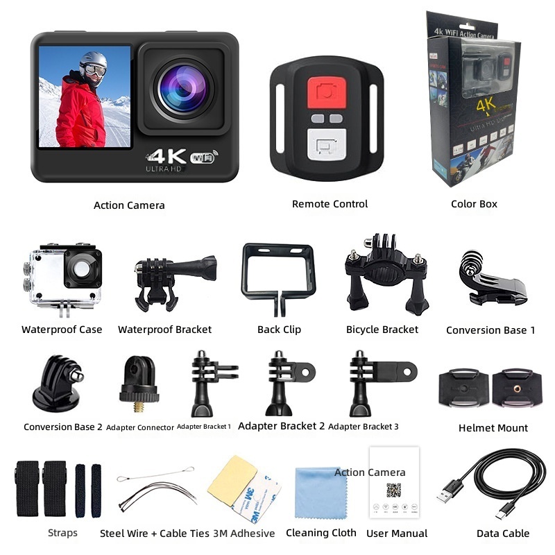 Control remoto de cámara HD de doble pantalla con marco 4K30 negro
