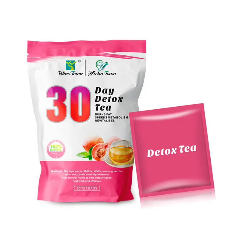 Label privé 30 jours de detox thé ventre plat saveur pêche feuille de séné thé naturel bio perte de poids