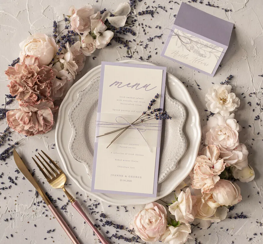 Personalizado de lujo hecho a mano moderno cena vitela papel de oro Floral boda lugar menús tarjeta para mesa recepción restaurante fiesta