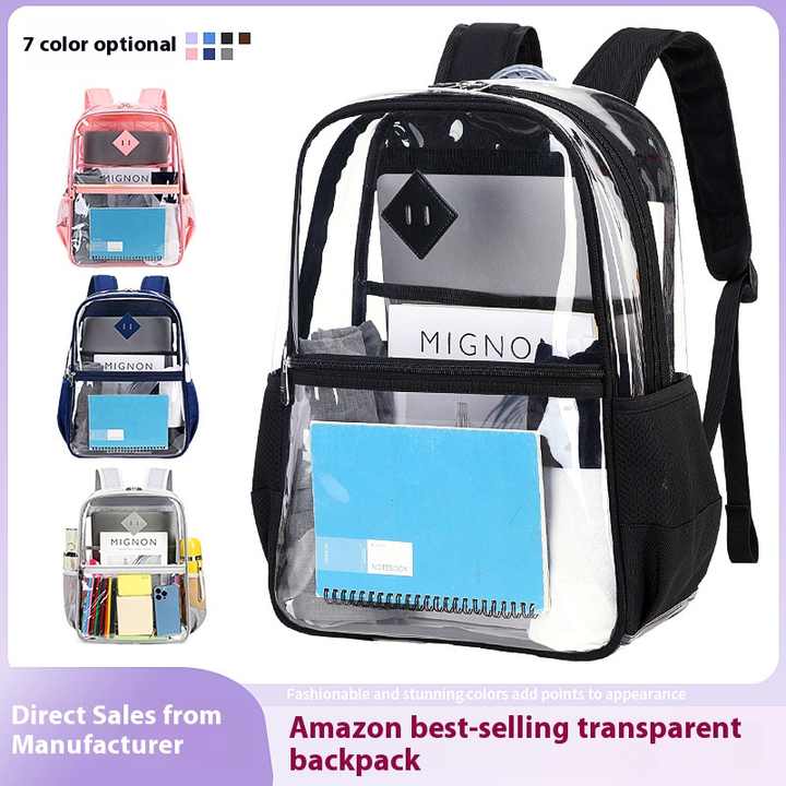 Factory Direct Large Capacity Transparent Backpack Waterproof Feature for Amazon Cross-Border Senior Grade Student Backpack